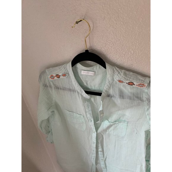 Promod thin mint blouse button up top - Picture 2 of 10